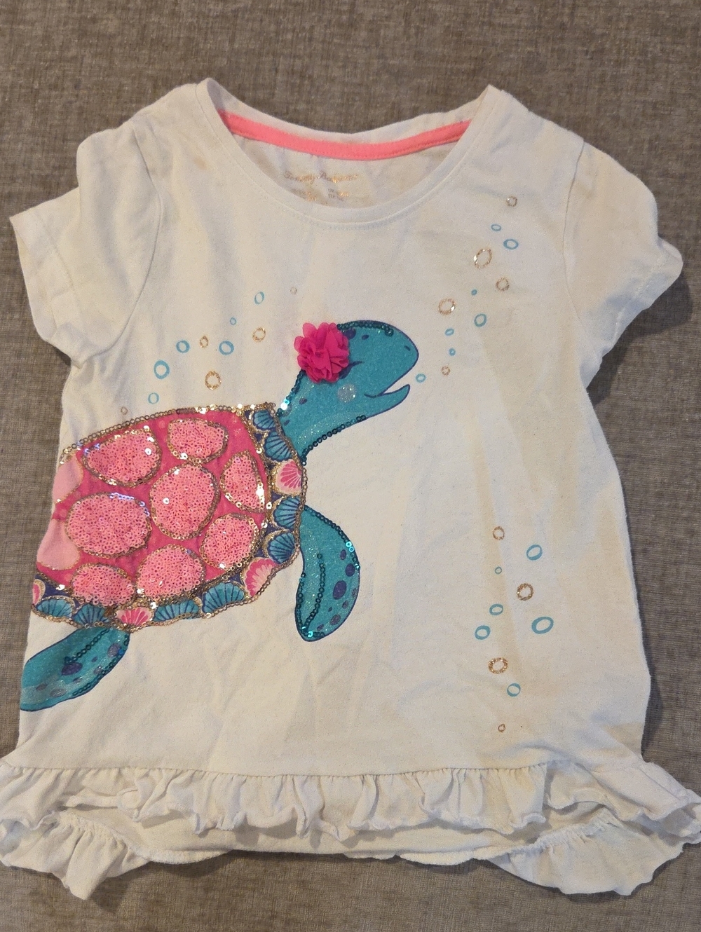 Tommy Bahama White Tee with Pink & Teal Sequin Turtle